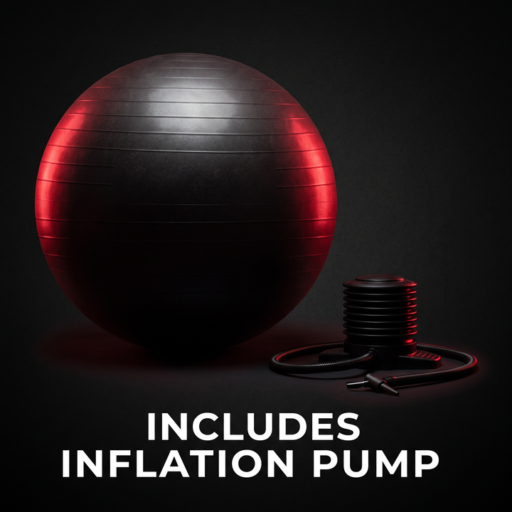 Stability exercise ball with included inflation pump accessory