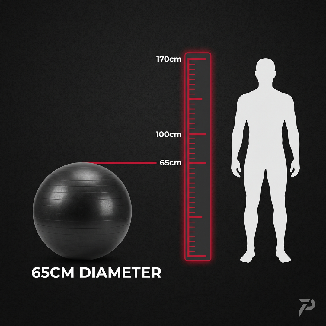 65cm diameter size comparison graphic for stability exercise ball
