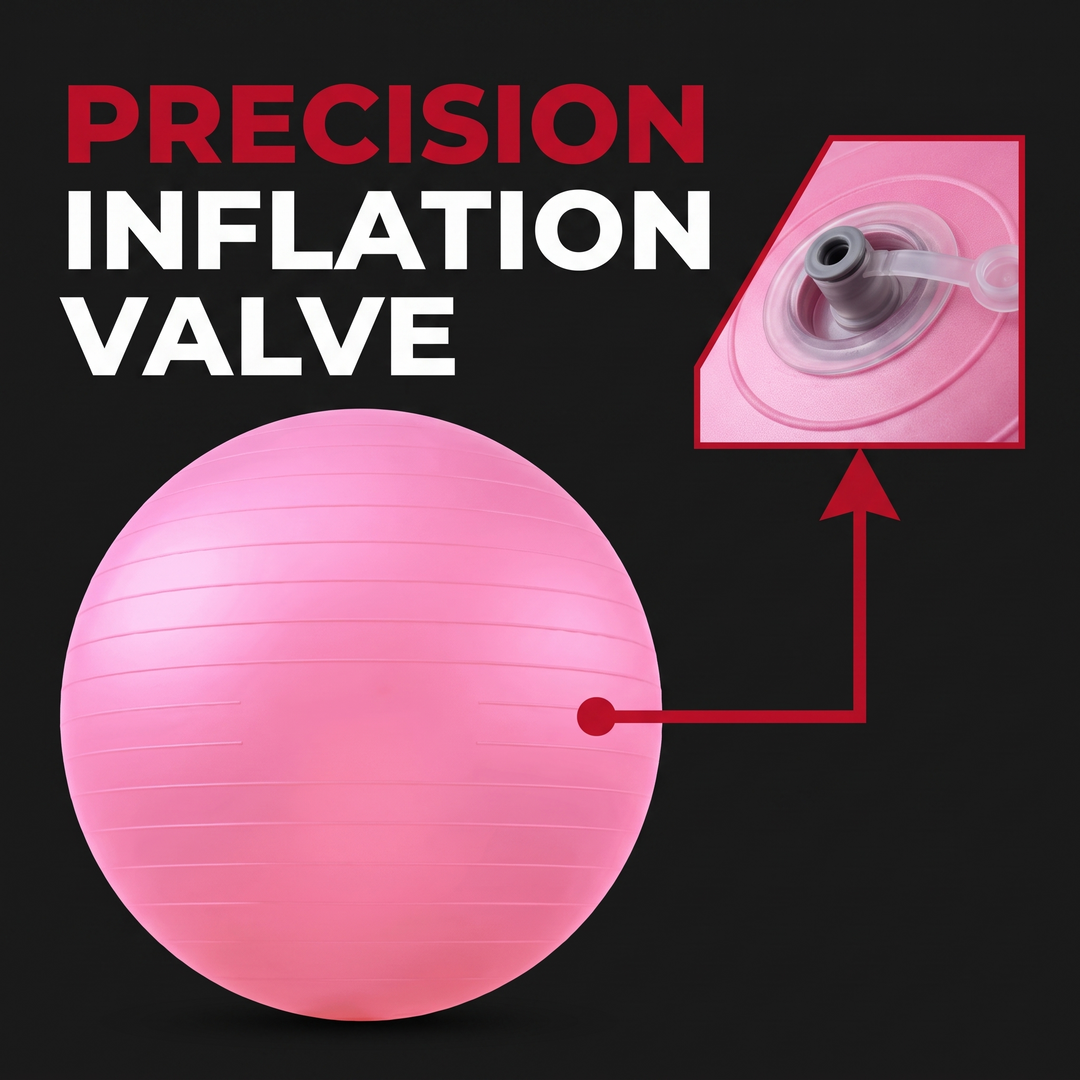 Stability exercise ball inflation valve feature callout