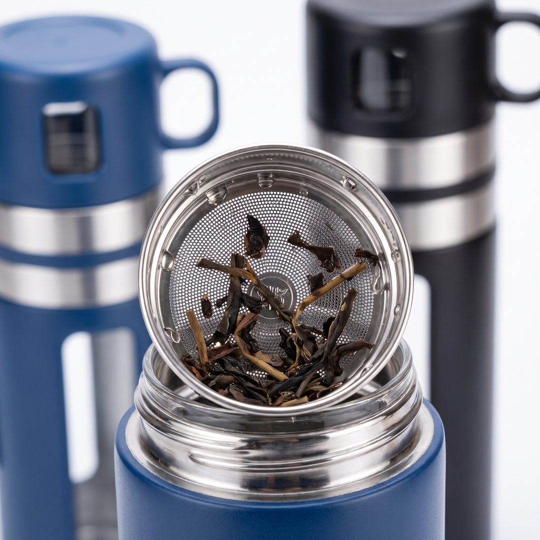 Professional Portable Tea Infuser Bottle 520ml Double Wall Insulated Travel Tea Cup with Filter Separator Leak Proof Thermal Flask for Hot Cold Drinks Daily Use - Filter Basket Detail
