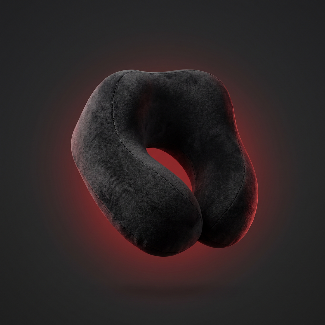 Black ergonomic U-shaped travel neck pillow with memory foam contour comfort, hero product shot