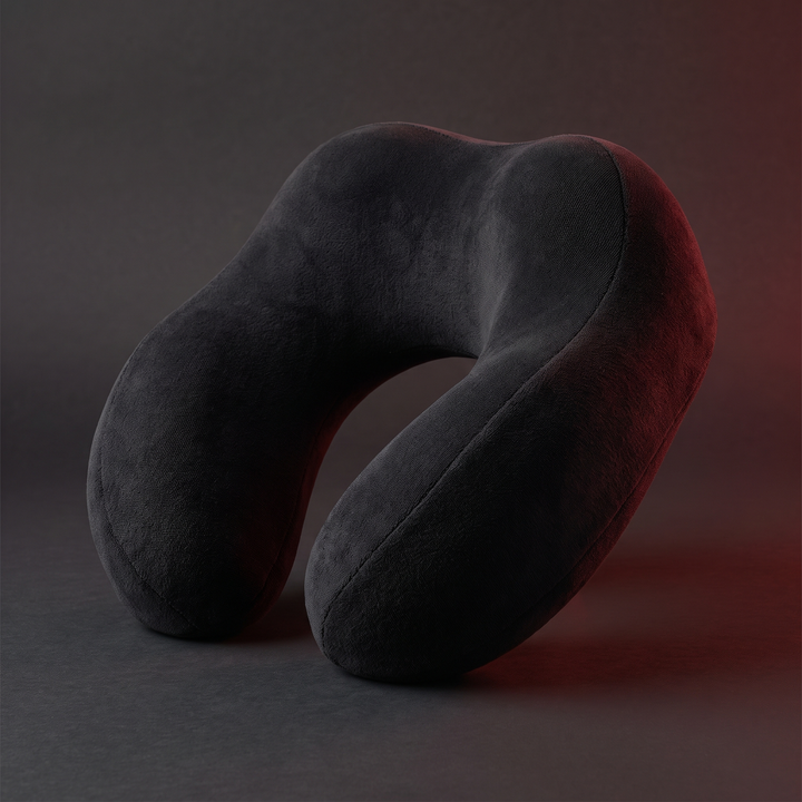 Black travel neck pillow three-quarter angle view, alternate