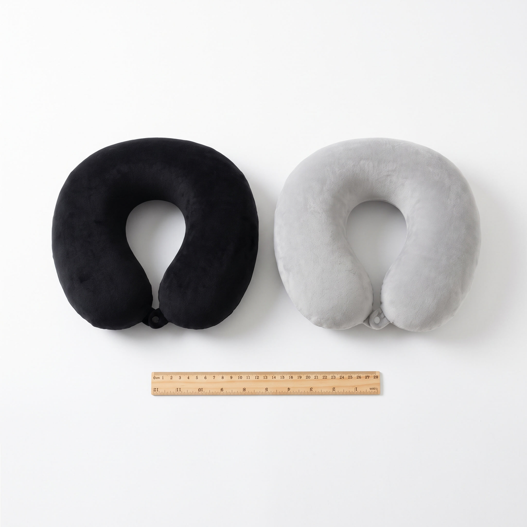 Size comparison of the black and light grey travel neck pillow colorways