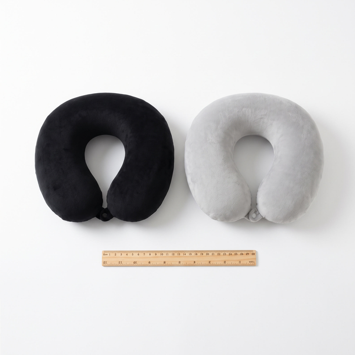 Size comparison of the black and light grey travel neck pillow colorways