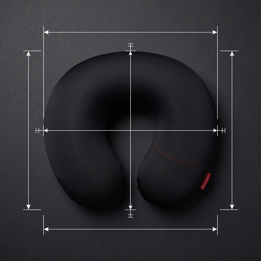 Travel neck pillow size reference, alternate dimension view