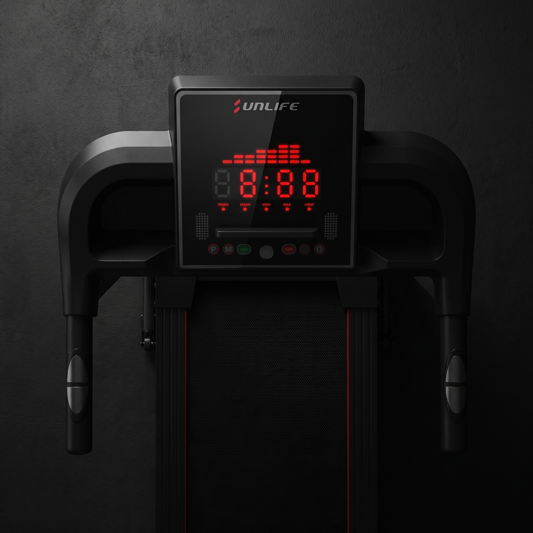 PHYSIOATHLETX Professional Electric Treadmill - Matte Black, Console Top View