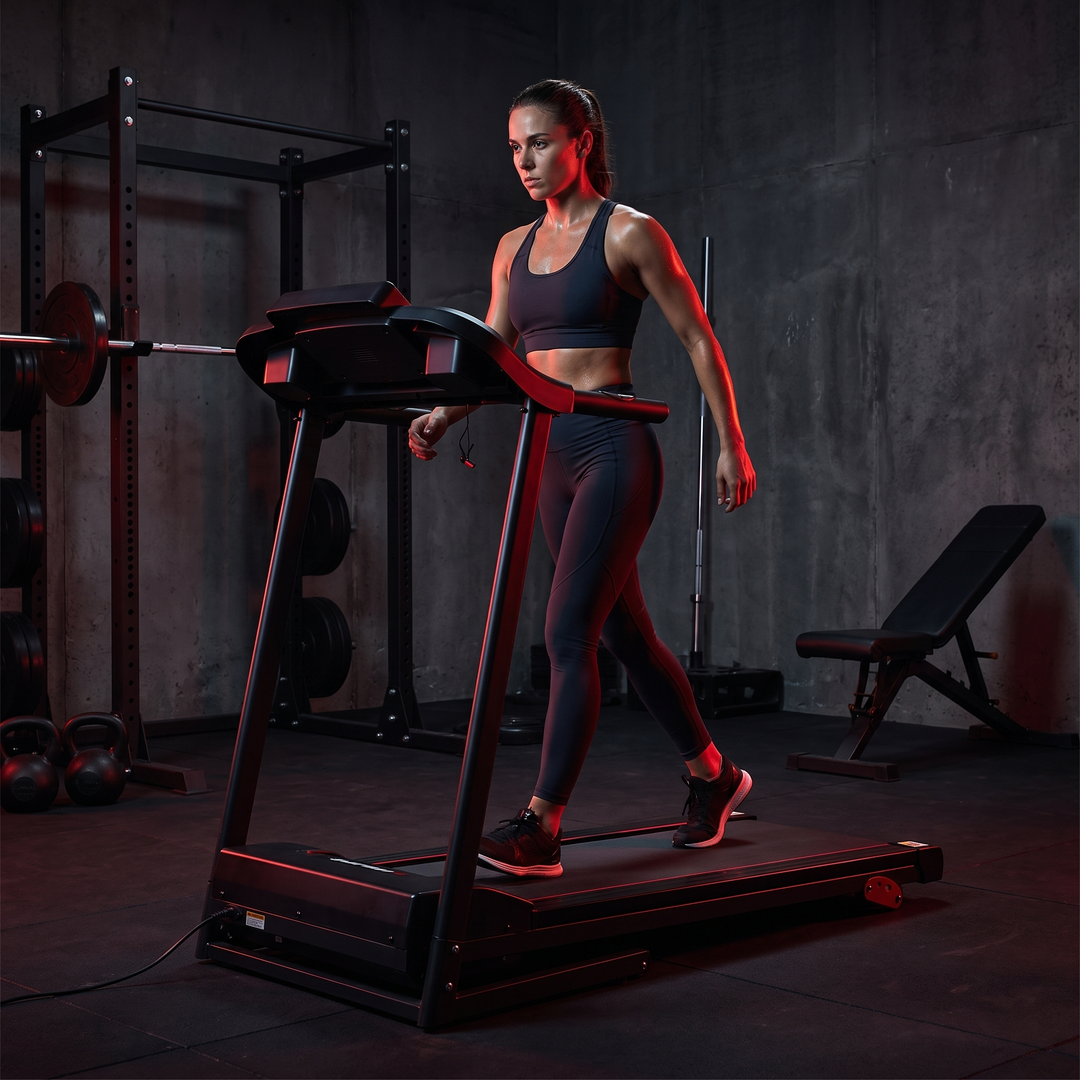 PHYSIOATHLETX Professional Electric Treadmill - Matte Black, Incline Walking In Use