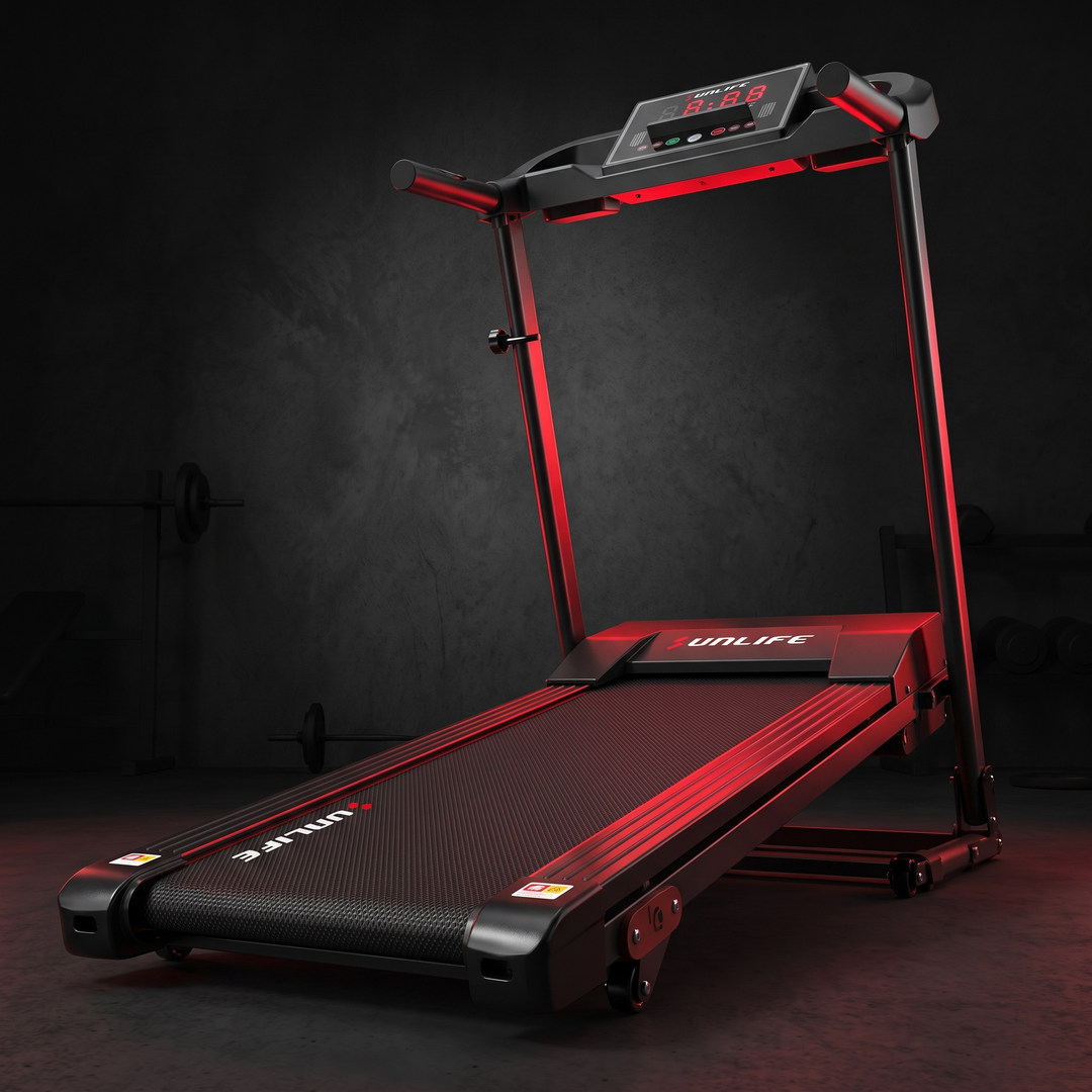 PHYSIOATHLETX Professional Electric Treadmill - Matte Black, Low Angle Hero