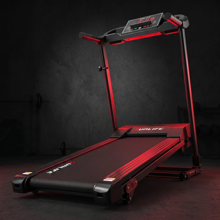 PHYSIOATHLETX Professional Electric Treadmill - Matte Black, Low Angle Hero