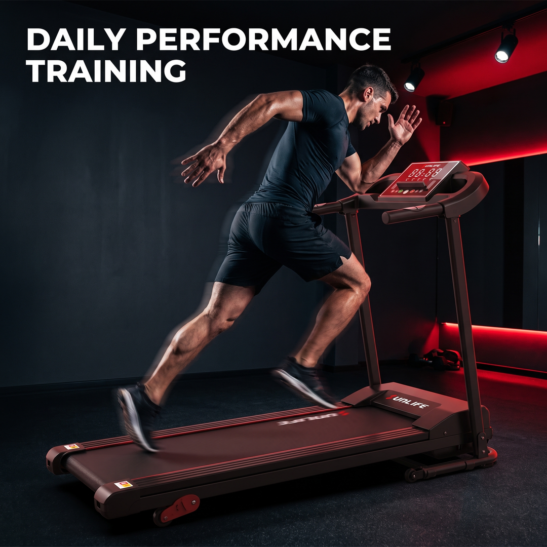 PHYSIOATHLETX Professional Electric Treadmill - Matte Black, Running Workout In Use