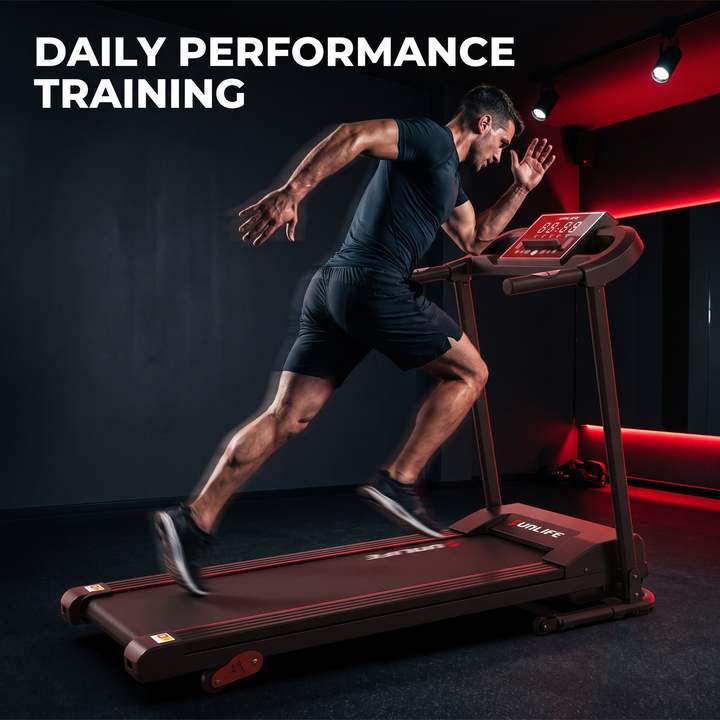 PHYSIOATHLETX Professional Electric Treadmill - Matte Black, Running Workout In Use