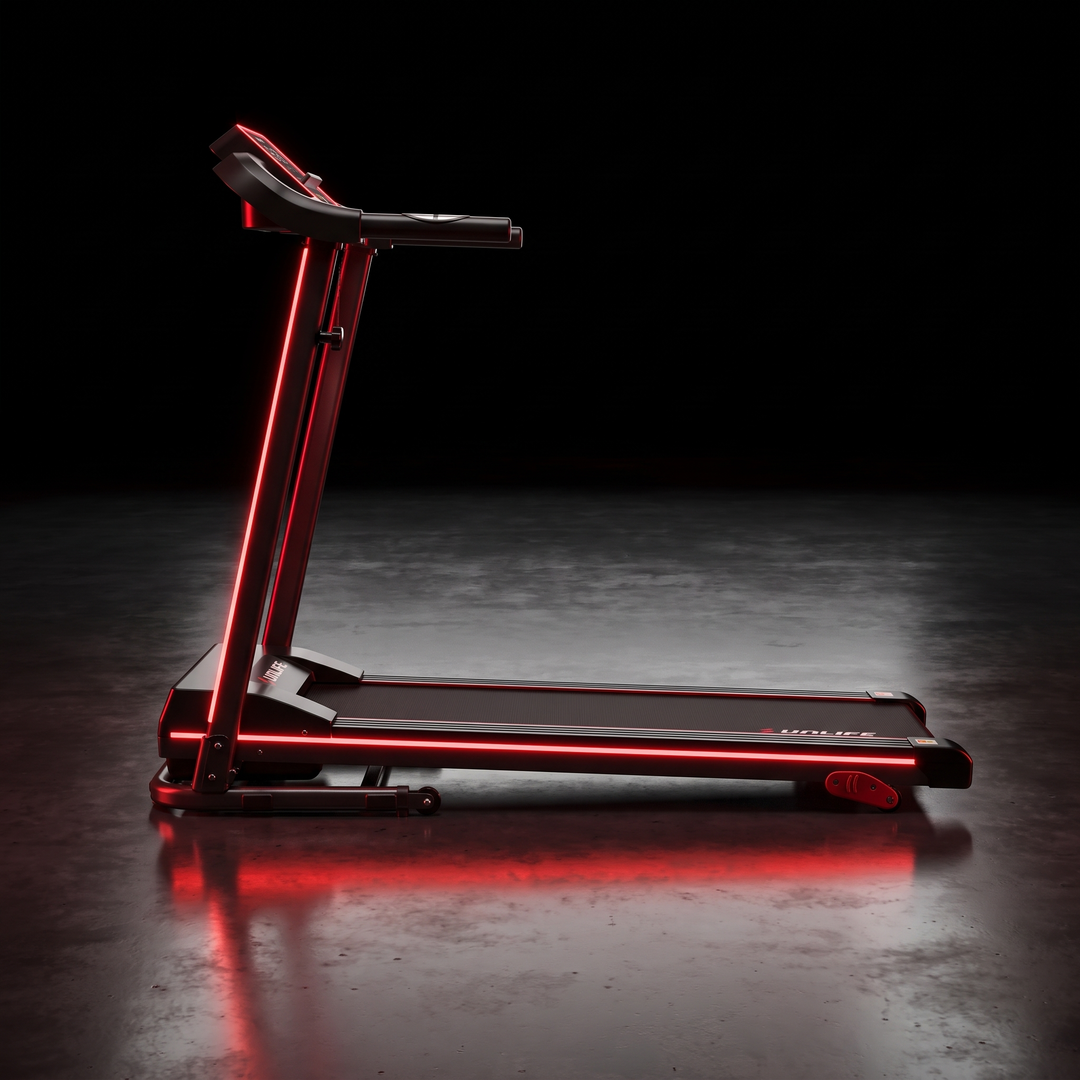 PHYSIOATHLETX Professional Electric Treadmill - Matte Black, Side Profile