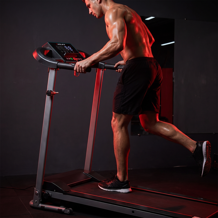 PHYSIOATHLETX Professional Electric Treadmill - Silver, Handrail Grip In Use