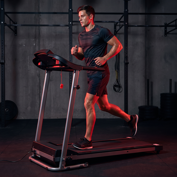 PHYSIOATHLETX Professional Electric Treadmill - Silver, Jogging In Use