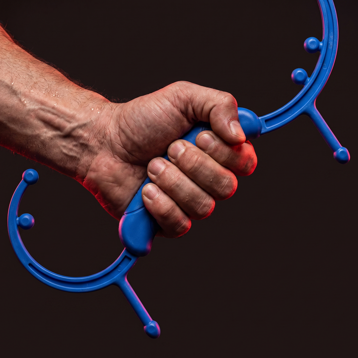 Professional Trigger Point Massage Cane Hook Massager - PHYSIOATHLETX - Blue, Grip Detail