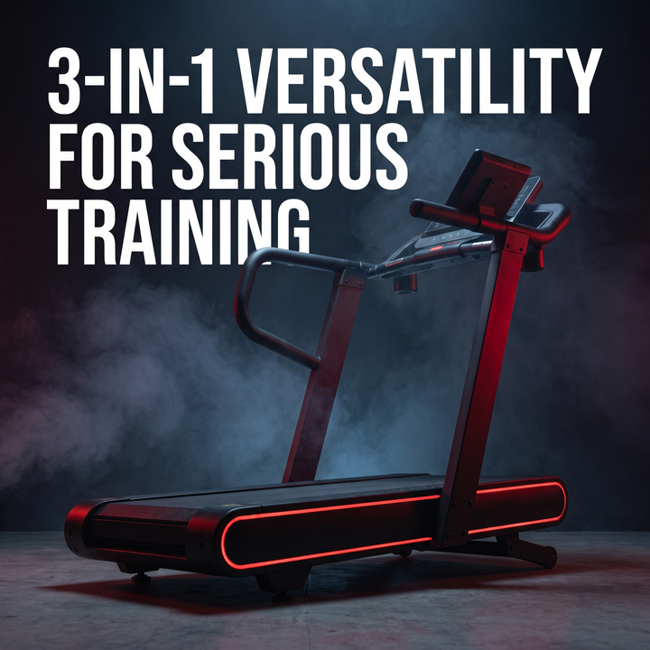 PHYSIOATHLETX Foldable Treadmill - Dramatic Low-Angle Hero Shot