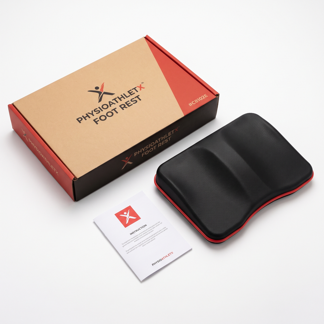 PHYSIOATHLETX Ergonomic Foot Rest Box and Instruction Card Flat Lay