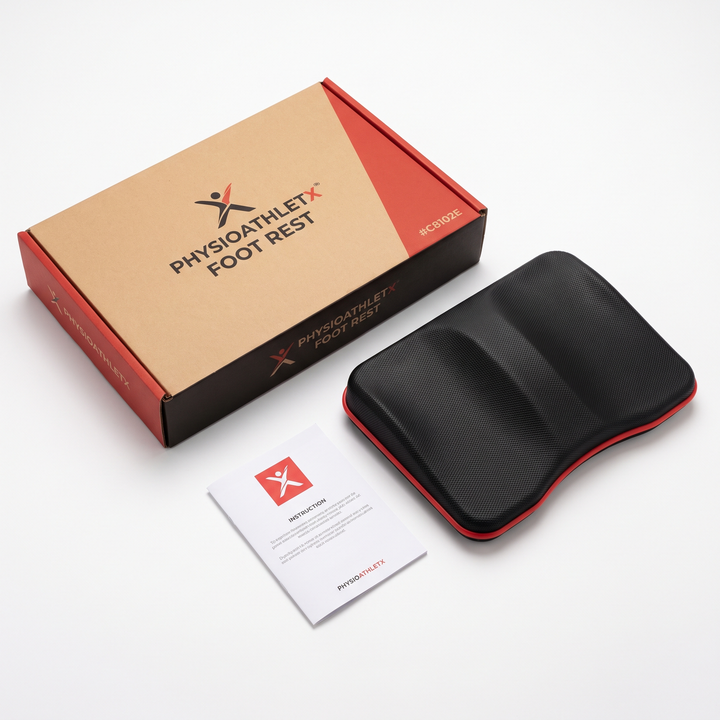 PHYSIOATHLETX Ergonomic Foot Rest Box and Instruction Card Flat Lay