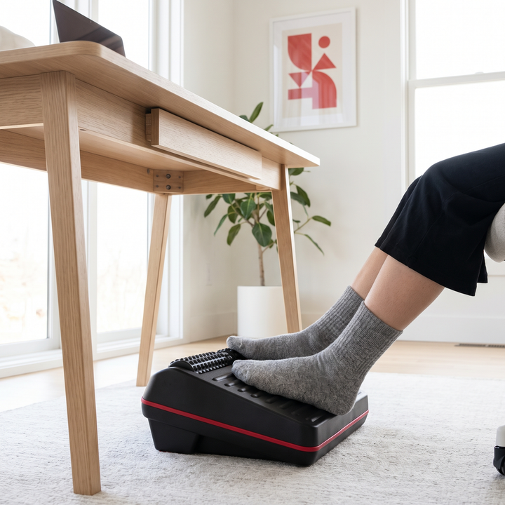 Ergonomic Under Desk Foot Rest for Office Comfort - Style D In Use at Home Office Desk