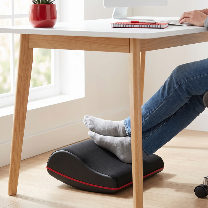 Ergonomic Under Desk Foot Rest for Office Comfort - Style E In Use at Home Office Desk