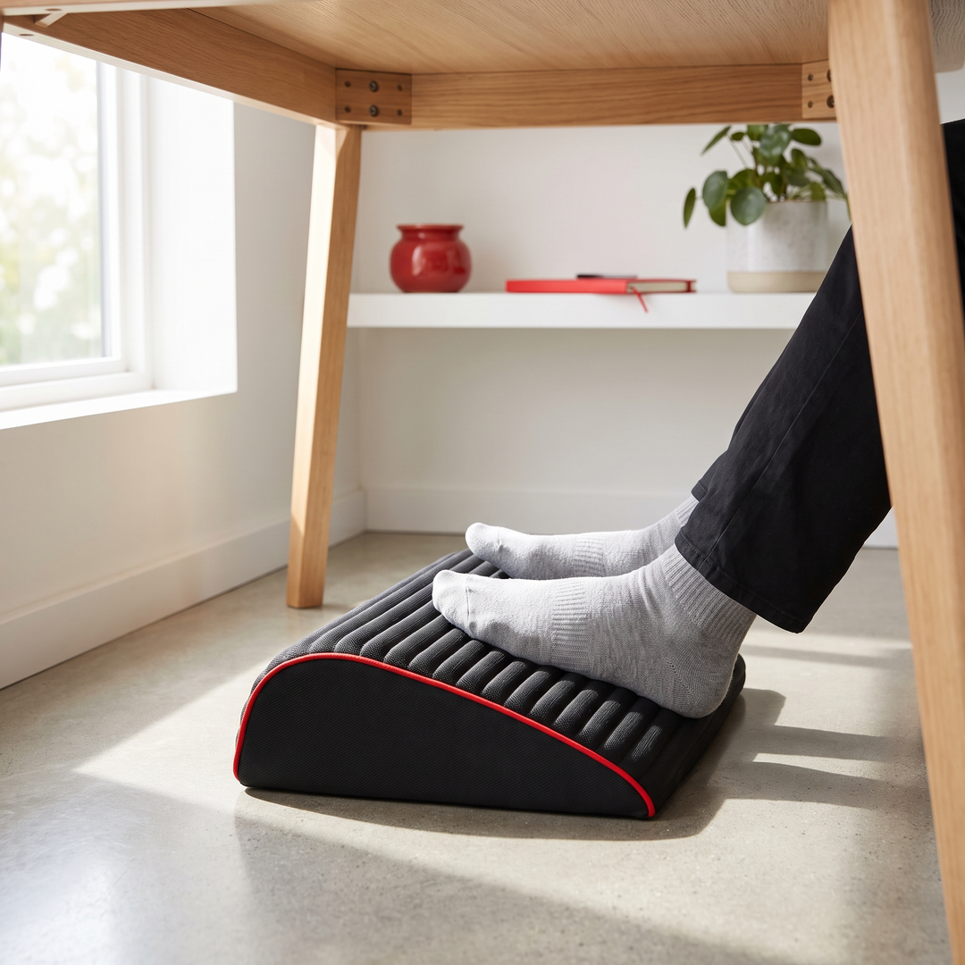 Ergonomic Under Desk Foot Rest for Office Comfort - Style F In Use at Home Office Desk