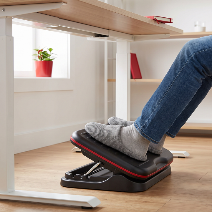 Ergonomic Under Desk Foot Rest for Office Comfort - Style G In Use at Home Office Desk