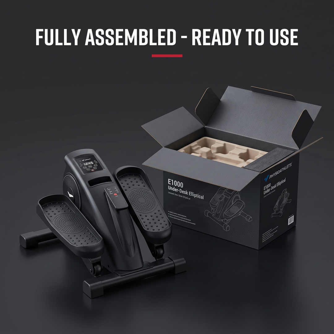 PHYSIOATHLETX Under Desk Elliptical Machine fully assembled with packaging