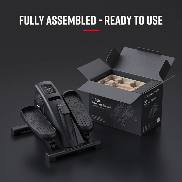 PHYSIOATHLETX Under Desk Elliptical Machine fully assembled with packaging
