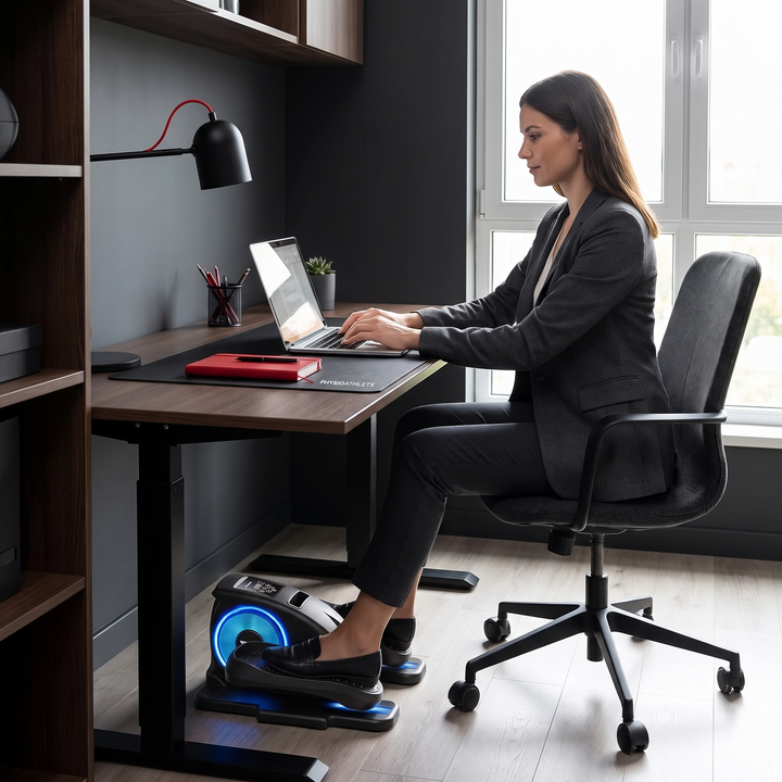 PHYSIOATHLETX Under Desk Elliptical Machine in use at home office desk