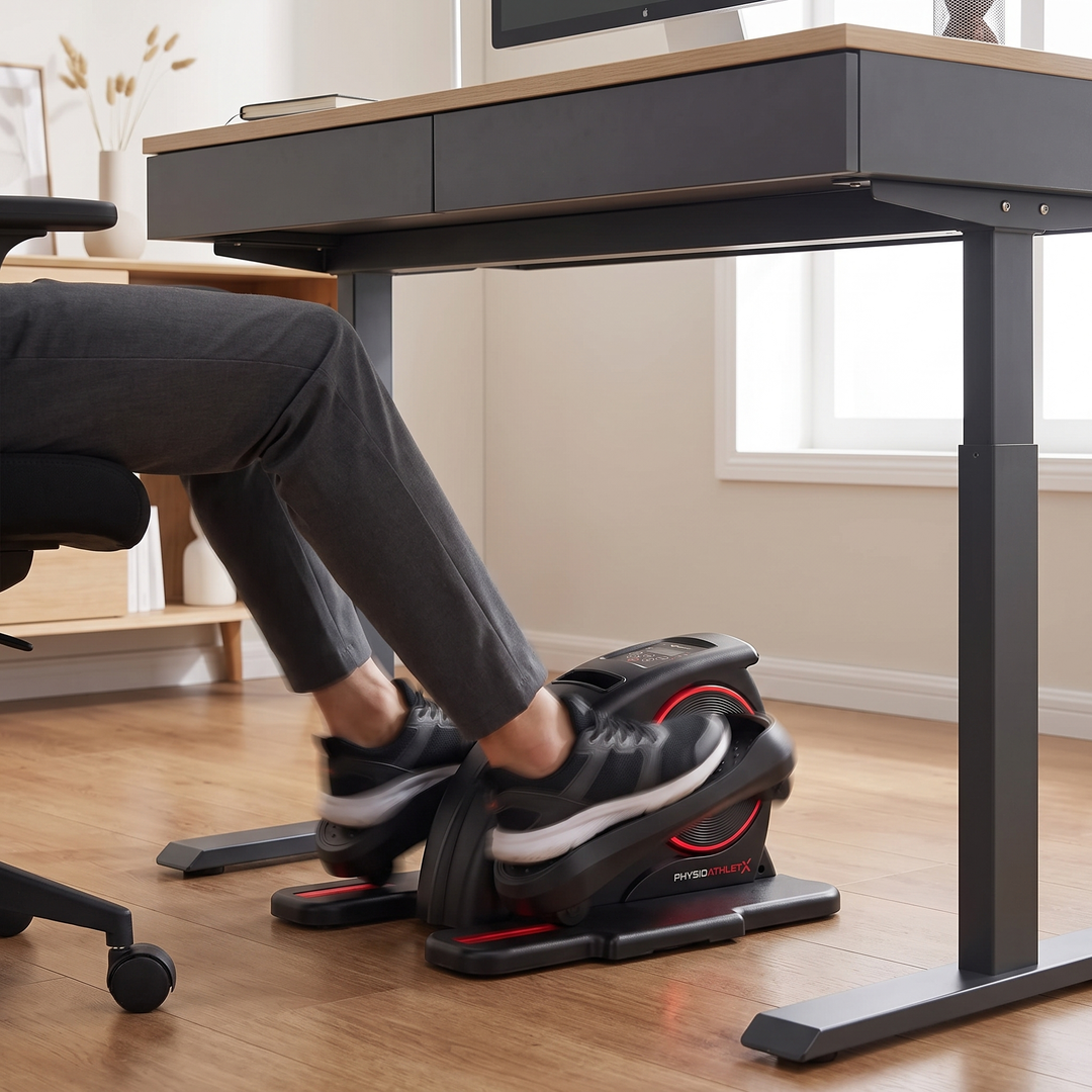 PHYSIOATHLETX Under Desk Elliptical Machine in motion pedaling side view