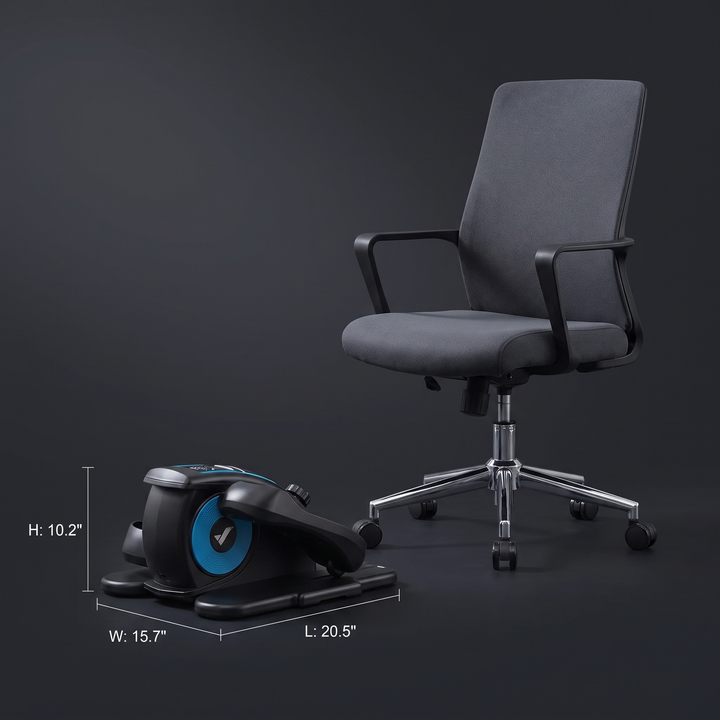 PHYSIOATHLETX Under Desk Elliptical Machine size comparison next to office chair
