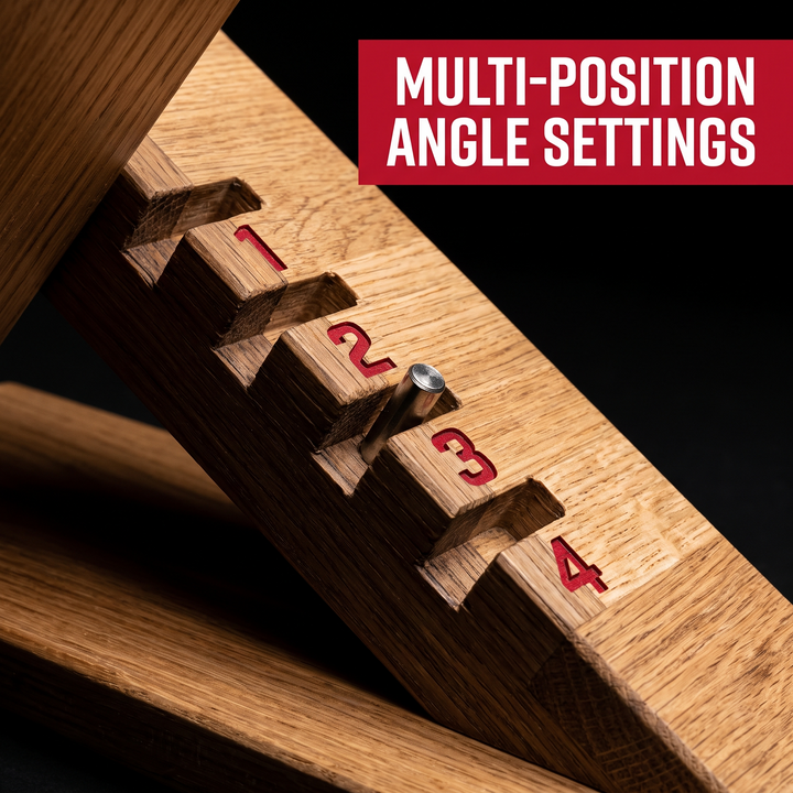 Multi-position angle adjustment notches on the PHYSIOATHLETX wooden incline stretch board