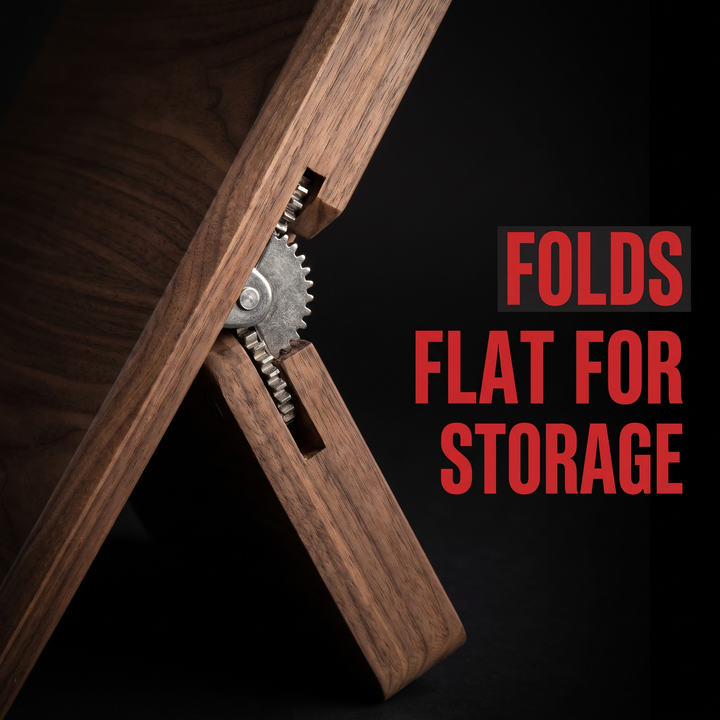 Foldable hinge mechanism of the PHYSIOATHLETX wooden incline stretch board for compact storage