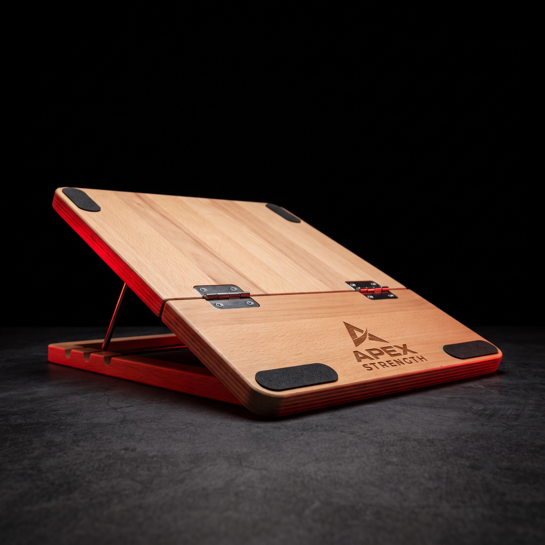 PHYSIOATHLETX adjustable wooden incline stretch board set at a low angle for calf stretching and ankle mobility