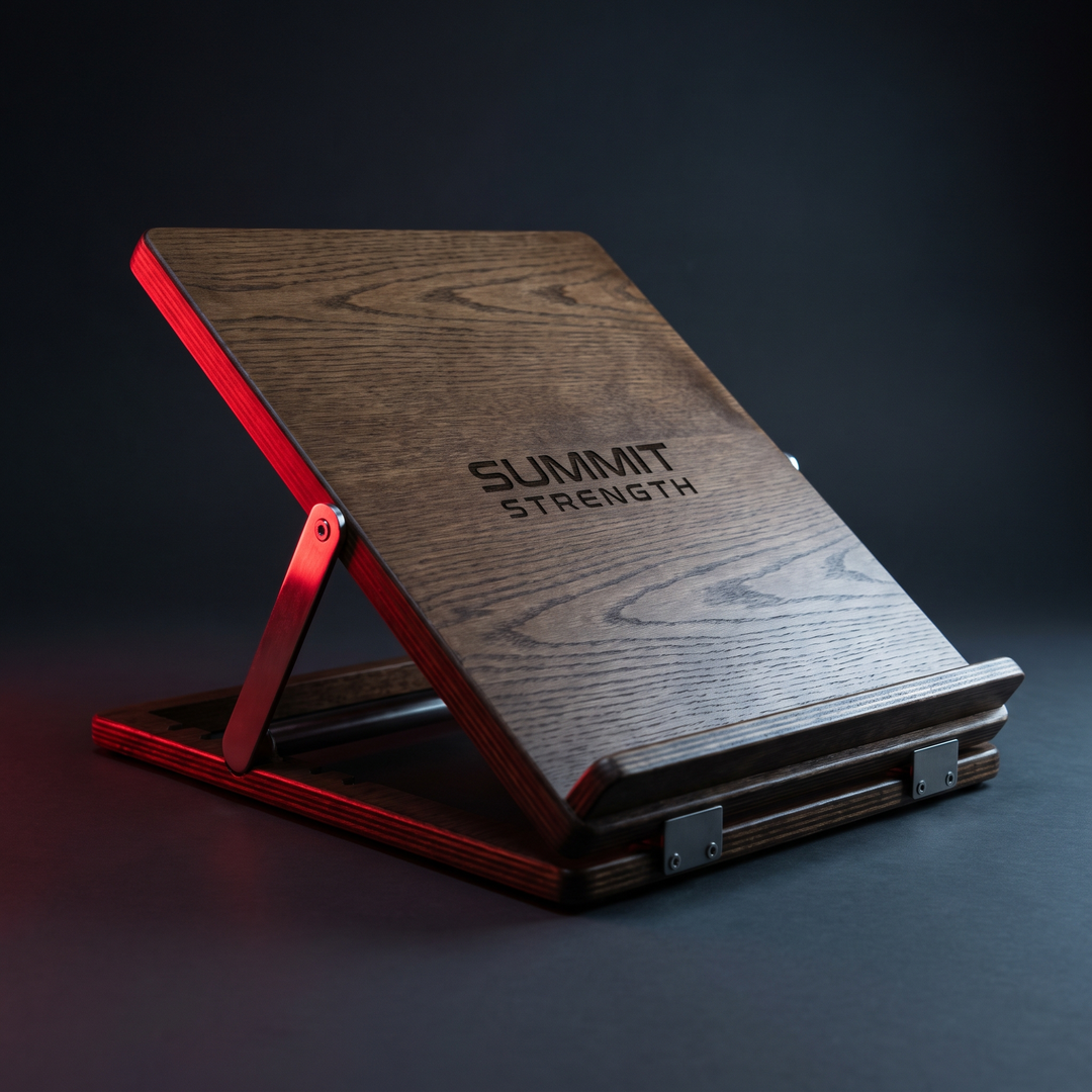 PHYSIOATHLETX wooden incline stretch board at maximum incline angle for deep calf stretching