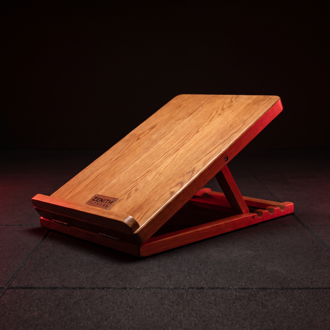 PHYSIOATHLETX foldable wooden incline board at medium incline angle for calf and ankle stretching