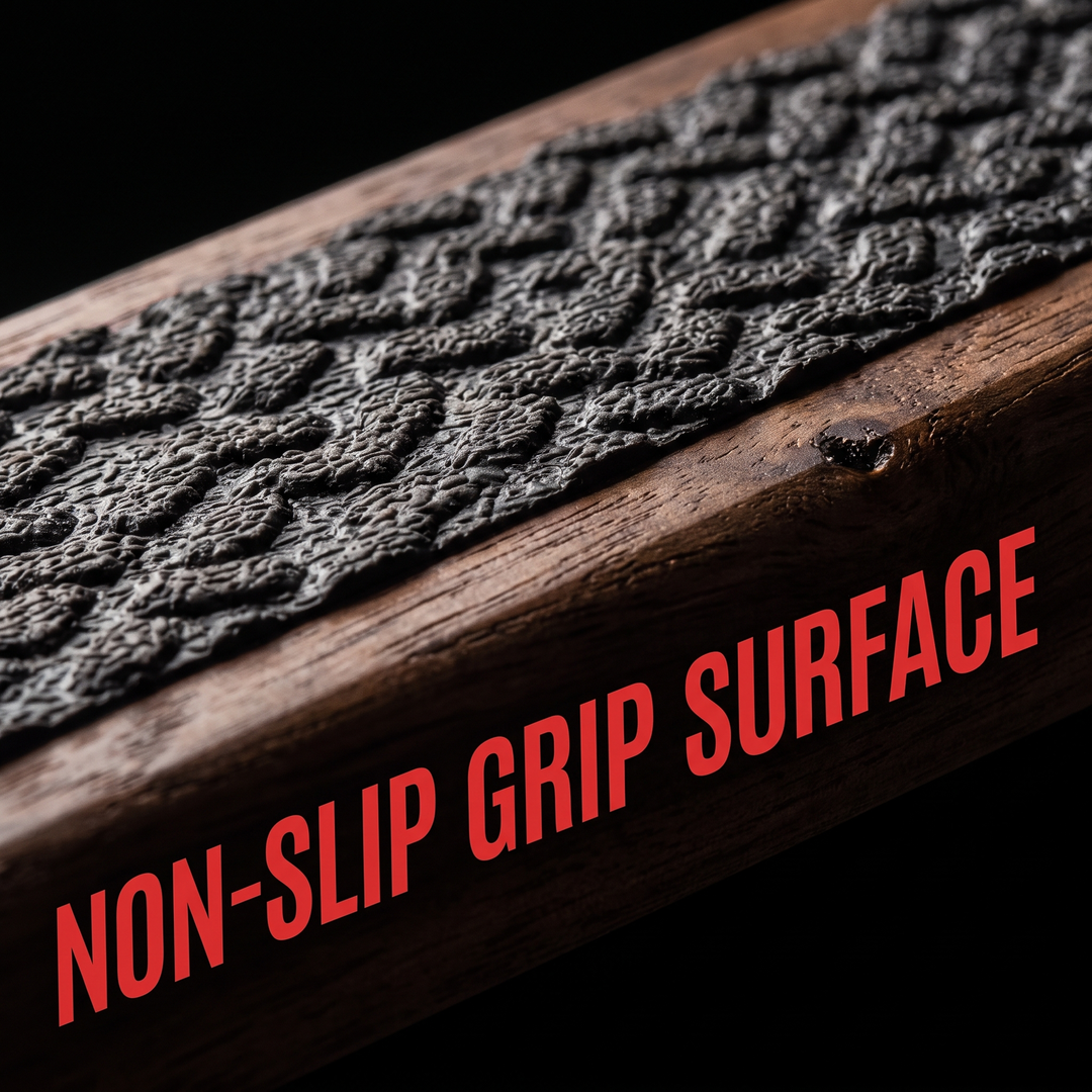 Non-slip grip surface detail on the PHYSIOATHLETX wooden incline stretch board for secure footing