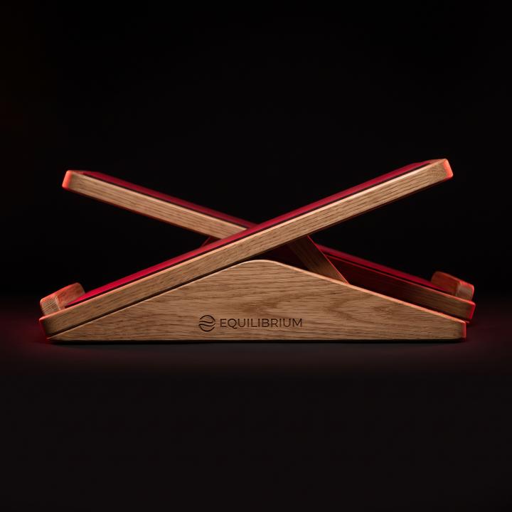 Side profile of the PHYSIOATHLETX wooden incline stretch board showing the adjustable ramp angle