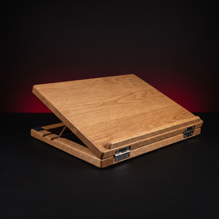 PHYSIOATHLETX foldable wooden incline stretch board, three-quarter view showing solid wood build