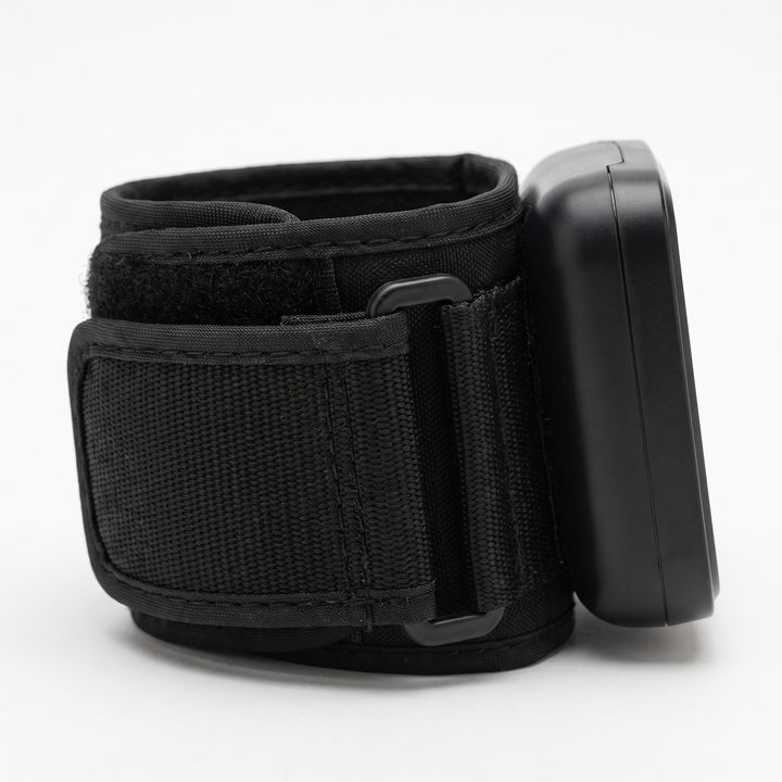 Close-up of wrist cuff strap design on digital blood pressure monitor