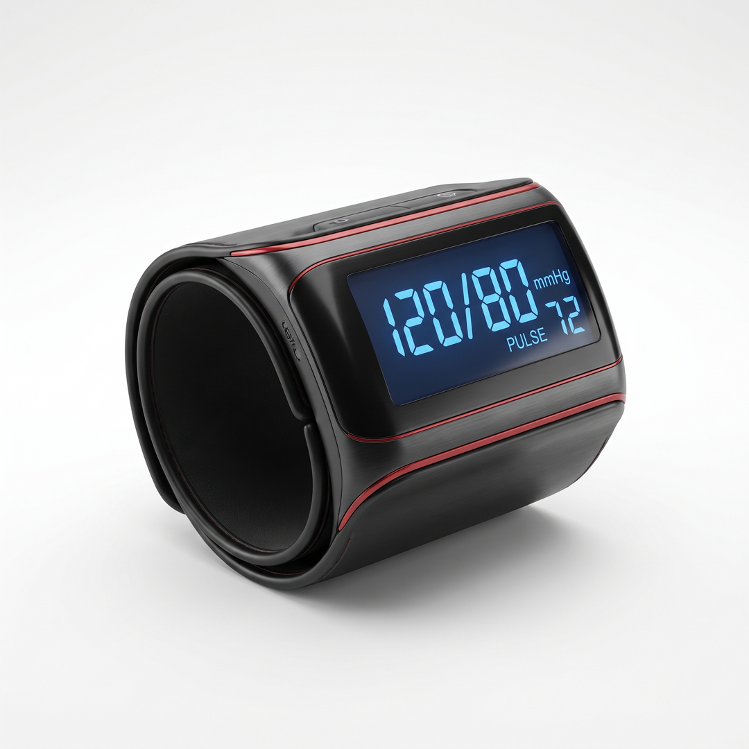 Automatic digital wrist blood pressure monitor - front view on white background