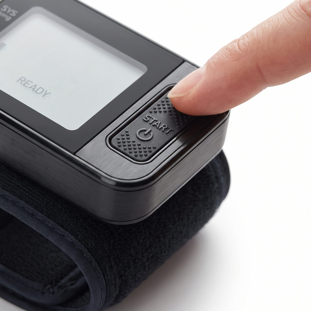 One-touch start button on digital wrist blood pressure monitor for easy operation