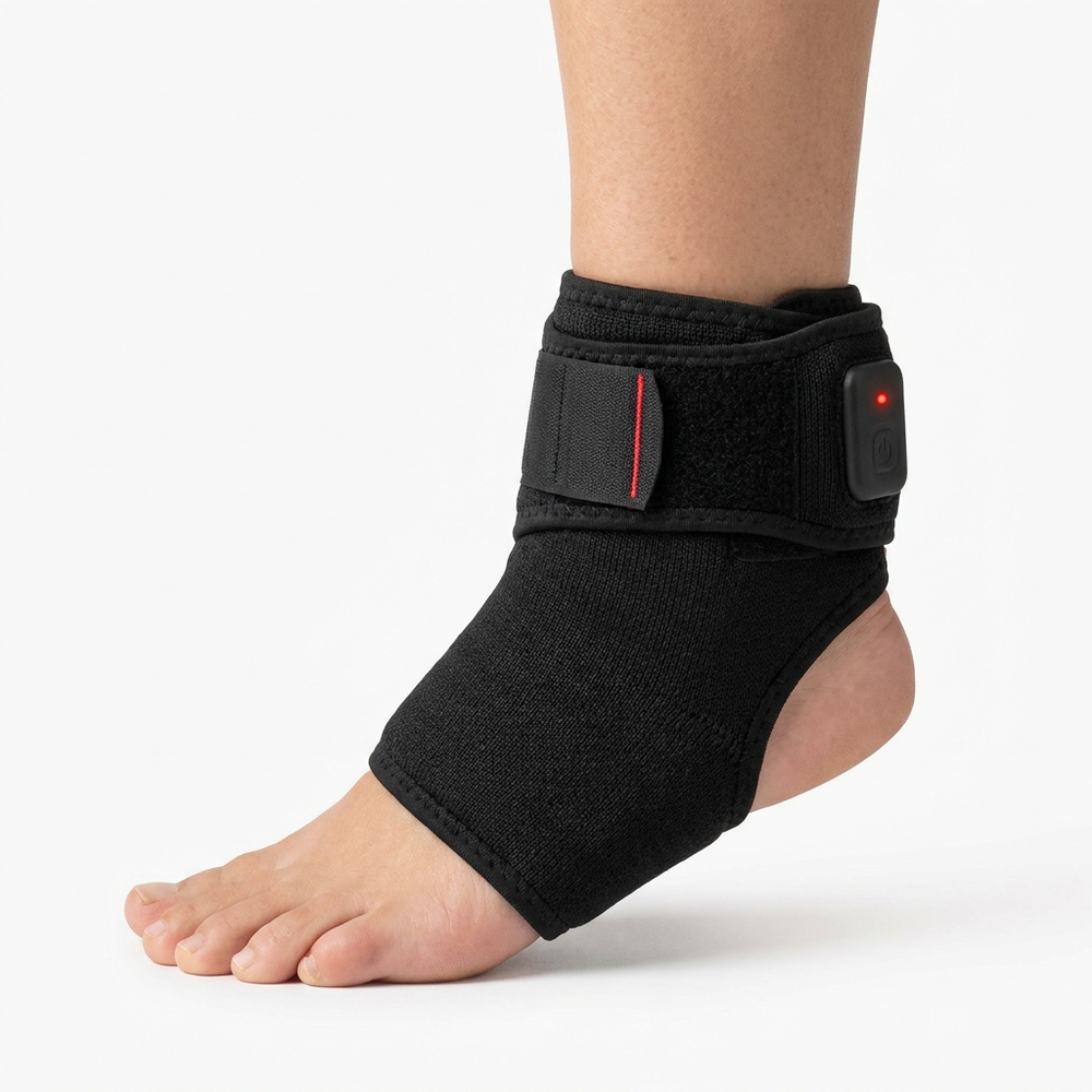 Rechargeable warmth wrap wrapped around the ankle for soothing warmth