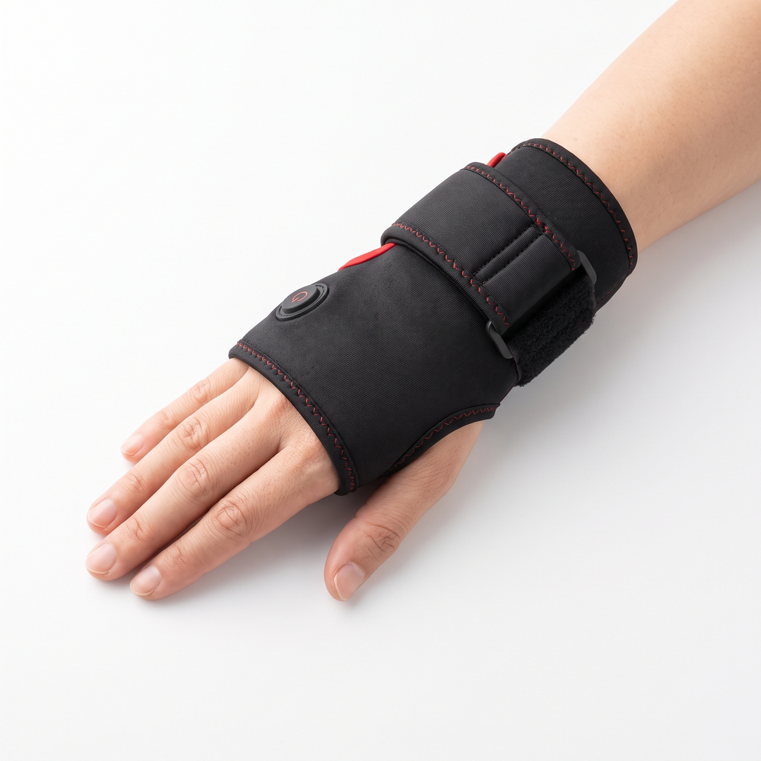 Warmth wrap secured around the hand and wrist with adjustable strap