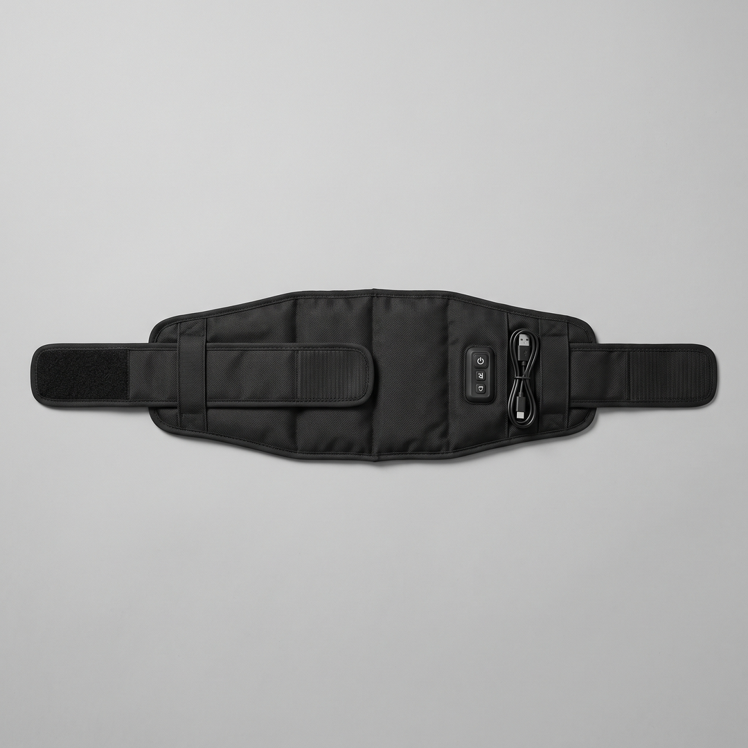 Warmth wrap laid flat unfastened showing width and strap length