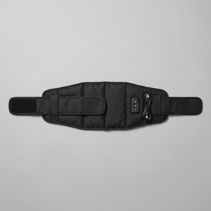Warmth wrap laid flat unfastened showing width and strap length