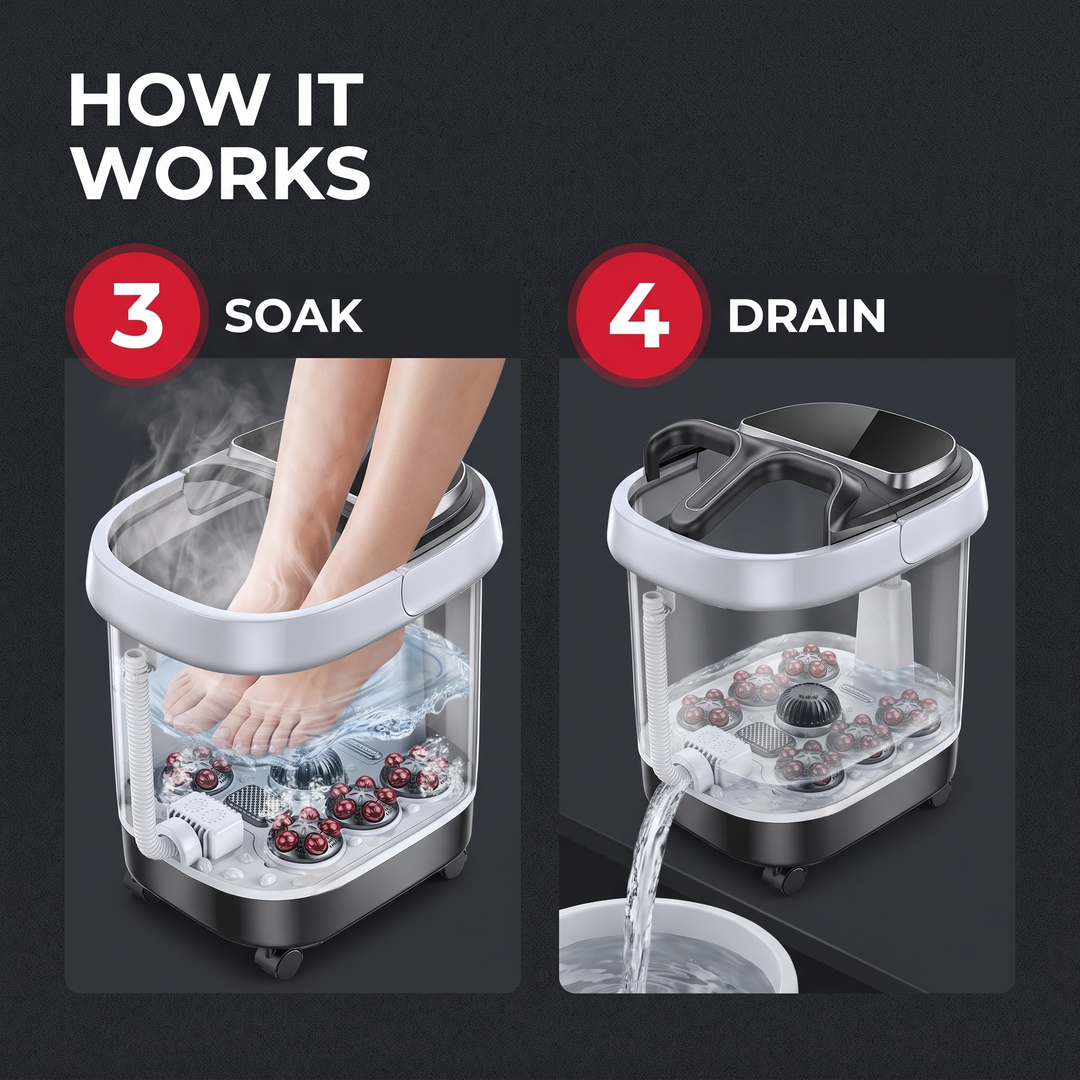 Portable Electric Foot Bath Spa with Heat Function Foot Soak Basin Massager Drainage Pipe Home Use Recovery Relaxation