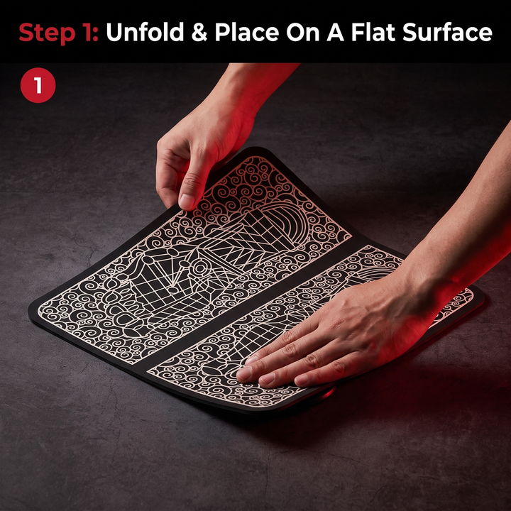 Portable EMS Foot Massager Pad – step 1: unfold and place flat