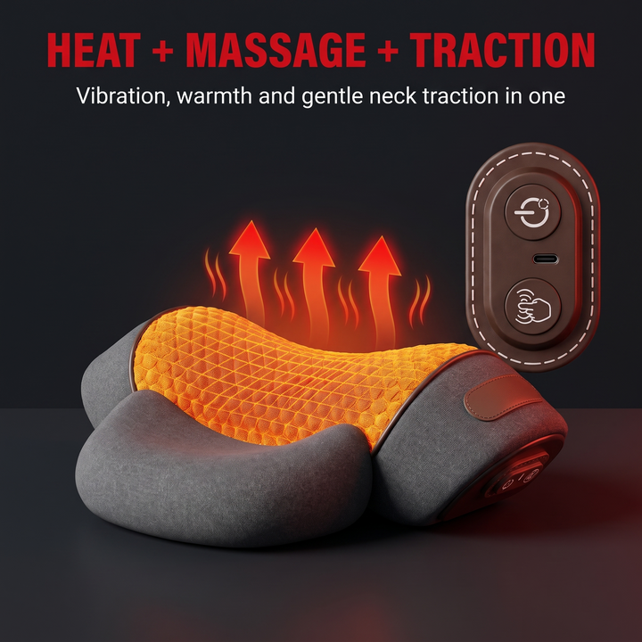 Portable Neck Massager Pillow with Heat Traction Cervical Support Shoulder Relief Recovery Device for Home Office Use