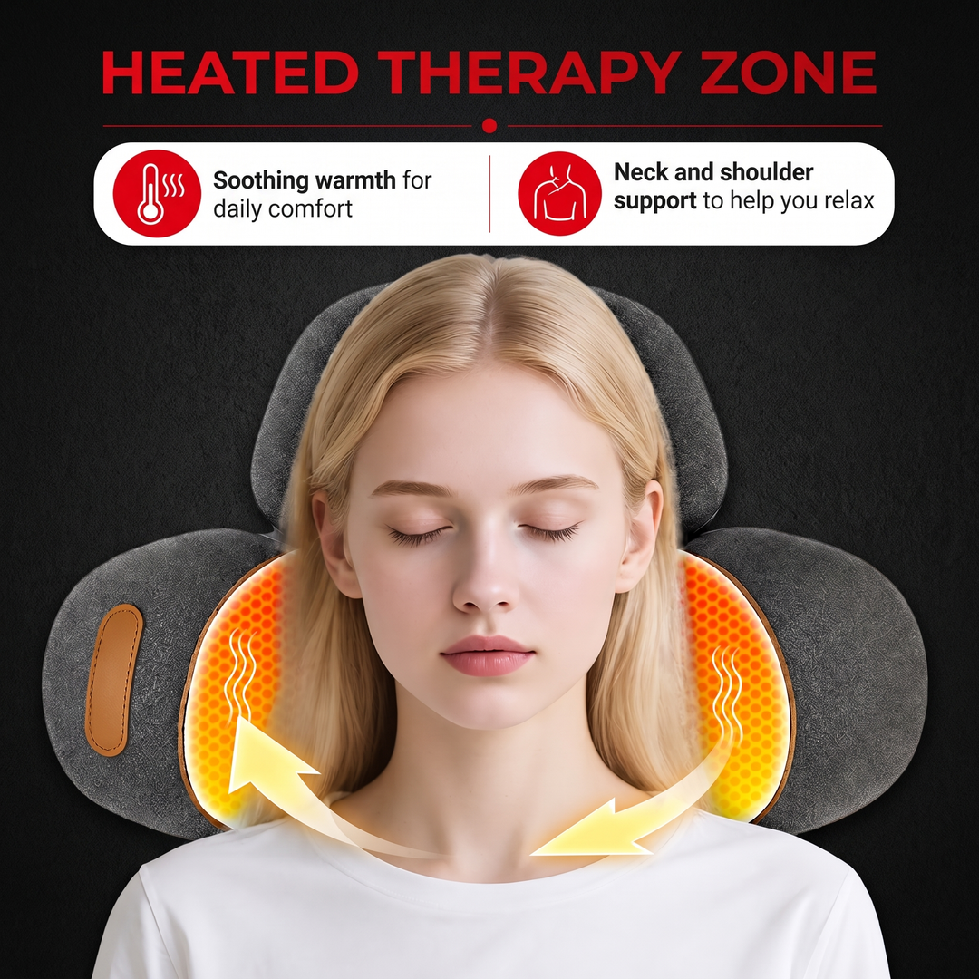 Portable Neck Massager Pillow with Heat Traction Cervical Support Shoulder Relief Recovery Device for Home Office Use
